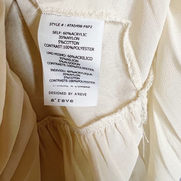 A'reve Chiffon And Lace Romantic Cream Blouse With Ruffled Insert Size M/L - Picture 5 of 8